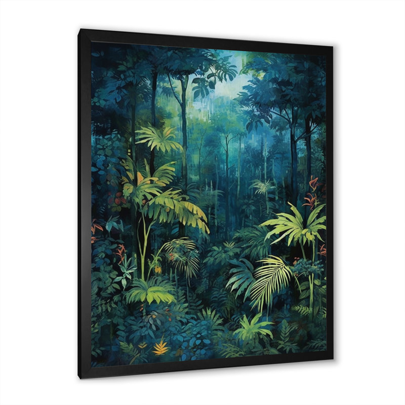 Jungle Expedition - Art mural forêt, Cadre simple noir, H 20 po x l 12 po x P 1 po