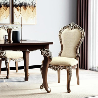 Set of Two Gray and Oak Upholstered Chenille And Solid Wood Dining Side Chairs