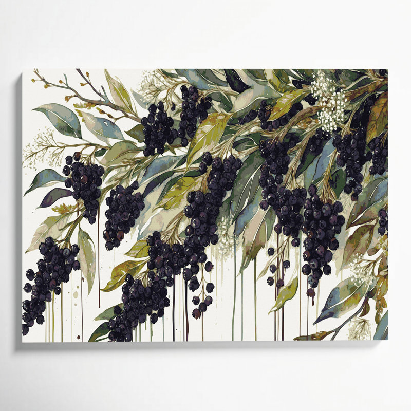 Fruit, sureau blanc, art mural, 24" H x 36" W