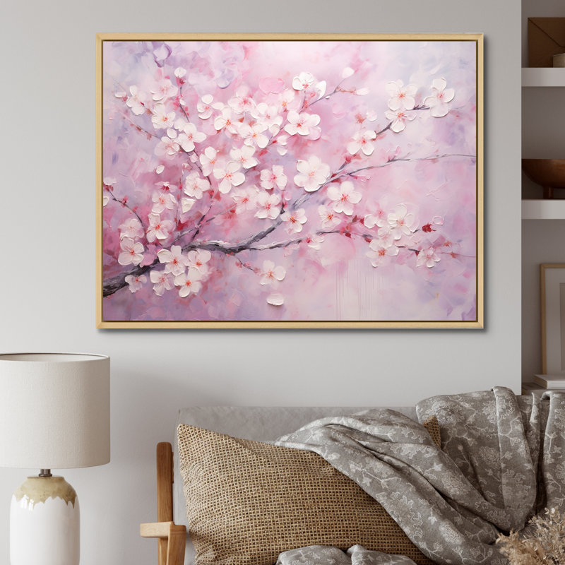 Minimalisme cerisier rose sur toile, H 24 po x l 32 po x P 1 po, Cadre naturel flottant