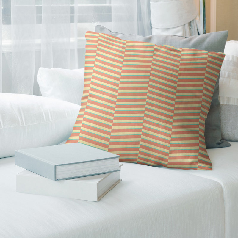 Coussin Fractured Stripes, H 18 po x l 18 po, Duvet synthétique, Vert / orange / jaune