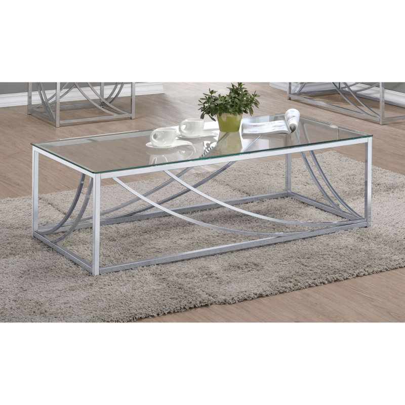 Table basse en verre et chrome avec pieds en métal Brianne