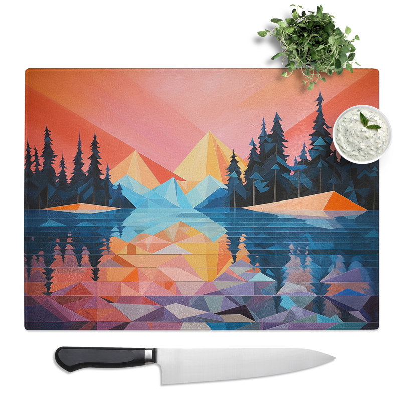 Lake Geometric No.2  Glass Chopping Board