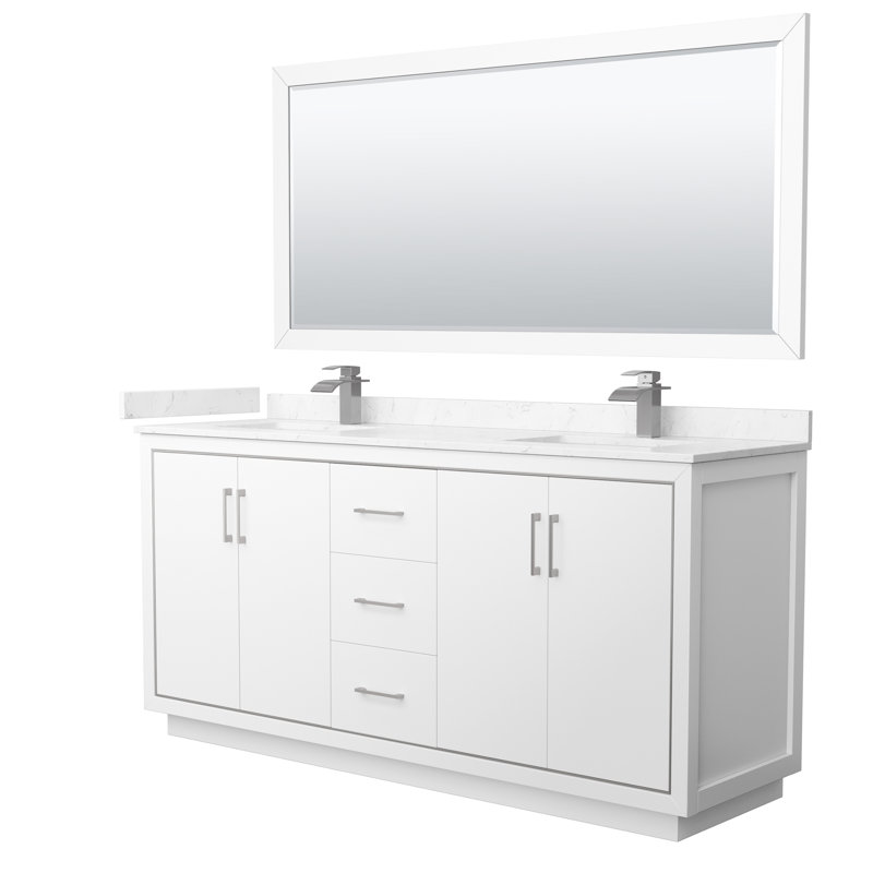 72'' W Double Vanity, Carrara, Brushed Nickel, White