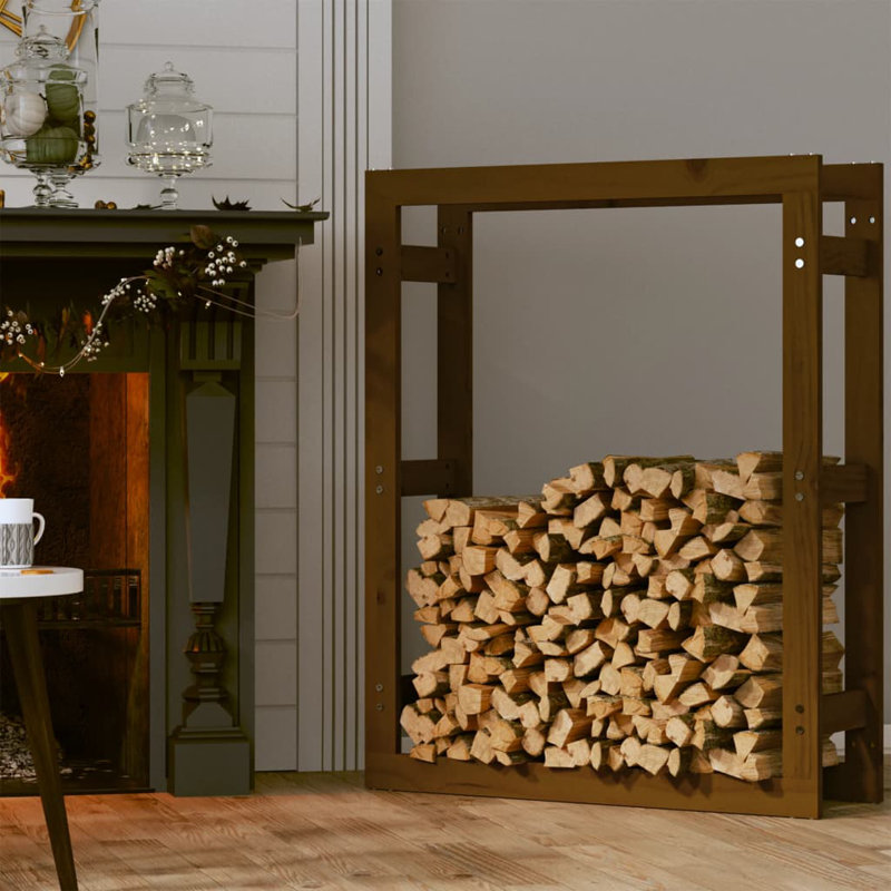 80cm W Solid Wood Log Rack, Honey Brown