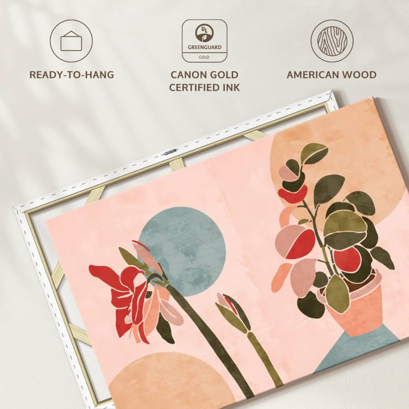 Plantes botaniques sur toile, H 34 po x l 51 po x P 1,25 po