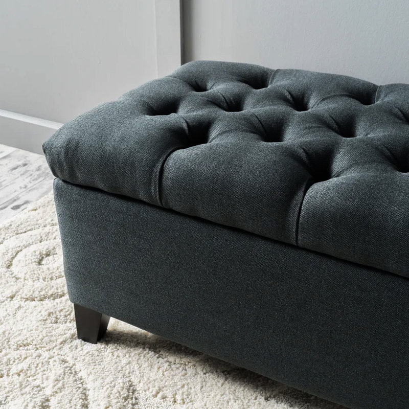 Structure en bois de bouleau 51 po x 17,5 po x 17 po, tissu gris foncé avec capitonnage à boutons et surpiqûres losangées, multifonctionnel moderne gris, largeur 52,31 po x profondeur 17,61 po, hauteur 16,57 po, avec point