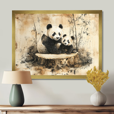 Gerino, famille de panda rétro dans la forêt I - art mural panda