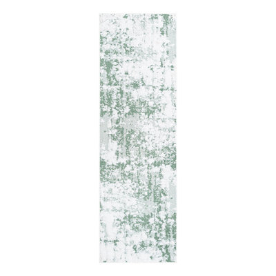 Tapis abstrait en coton tissé à la machine Heatherton en vert / blanc / gris