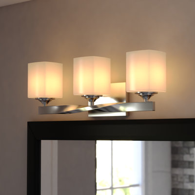 Yostina 3 Light Polished Nickel Transitional Bathroom Vanity Fixture White Glass