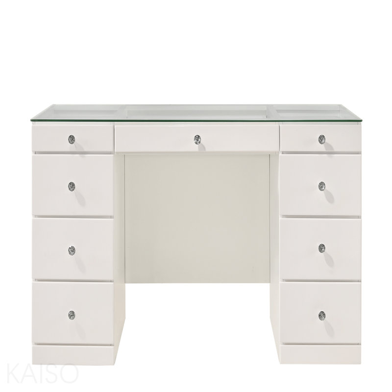Ensemble de meuble-lavabo en verre blanc avec 1 tiroir 9 pièces, Blanc