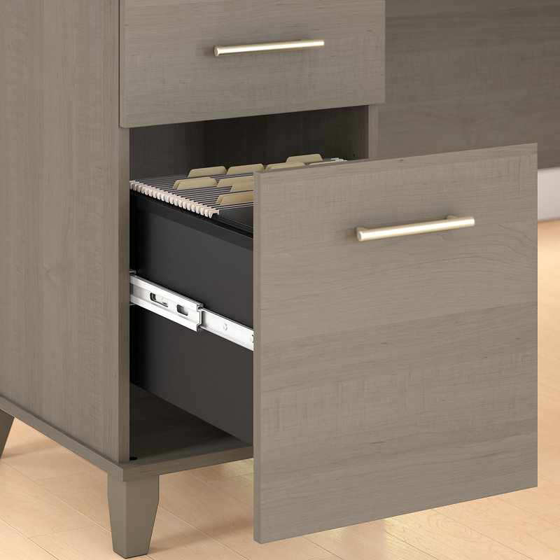 Magomed 72W 3 Position Sit to Stand L Shaped Desk with Hutch and Bookcase, Ash Gray