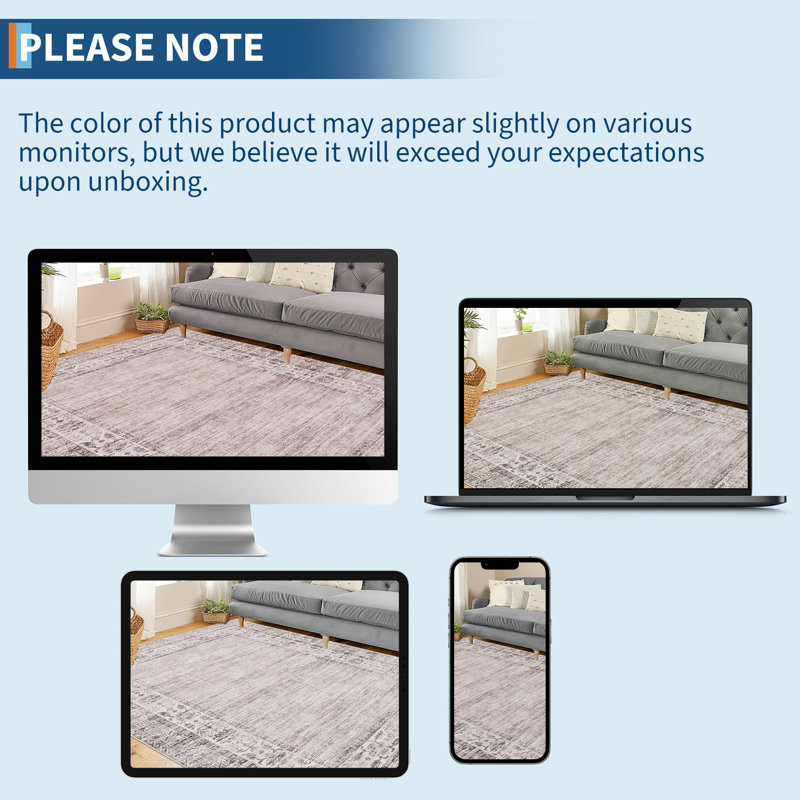 Large 9x12 Washable Rugs Vintage Distressed Border Area Rug For Living Room Stain Resistant Carpet With Non-Slip Backing Folding Floor Cover For Bedroom Nursery Apartment,Grey/Green