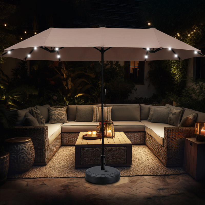 Parasol de marché éclairé 13 pi avec base, Kaki