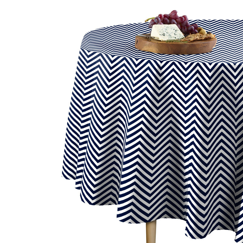 Targa Chevron Round Tablecloth, 90" x 90", Navy