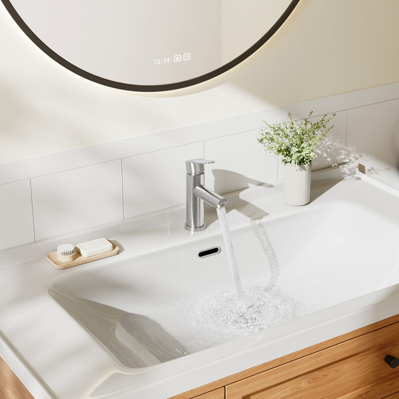 Single-Hole Bathroom Faucet with Drain Assembly, Brushed Nickel
