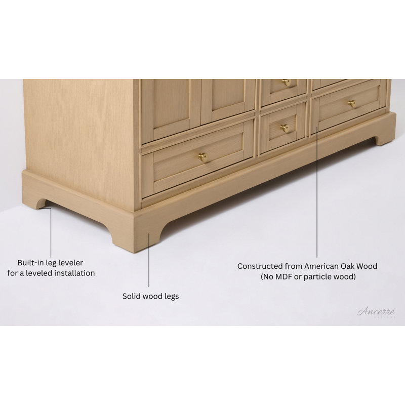 Audrey 84'' Free Standing Double Bathroom Vanity with Calacatta Quartz Top, Oak, Rose Gold