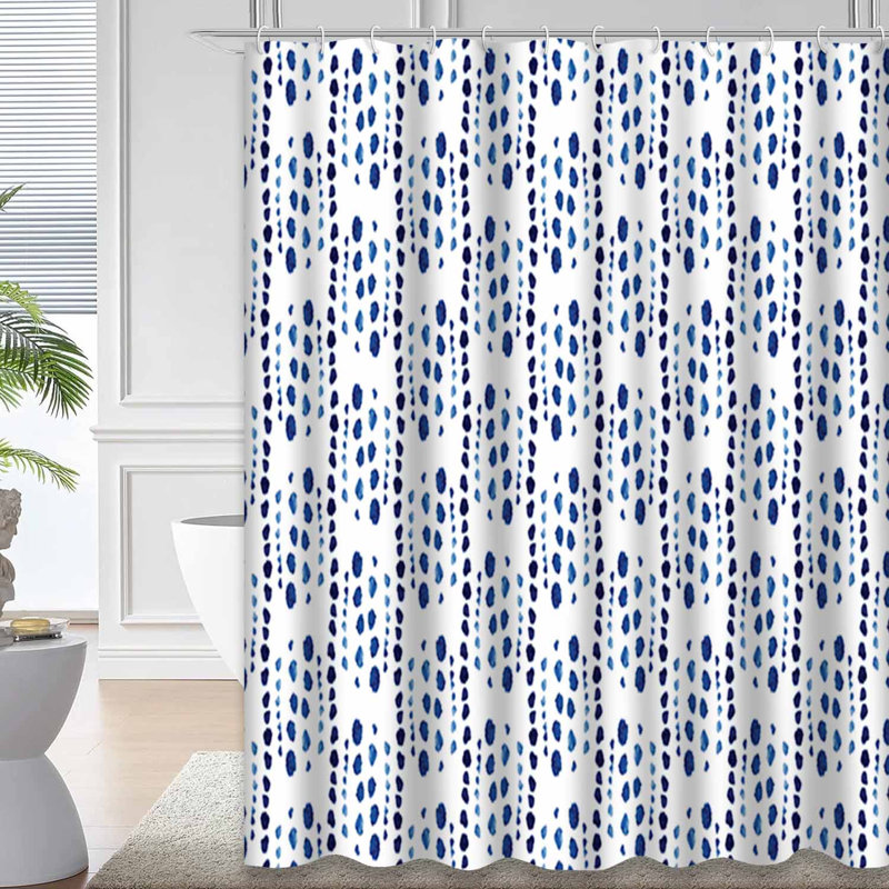 Rideau de douche bleu à motif géométrique bleu marine avec 12 crochets, L 72 po x l 78 po