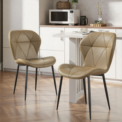 Chaise de salle à manger moderne en cuir avec cadre en bois et métal (ensemble de 2)