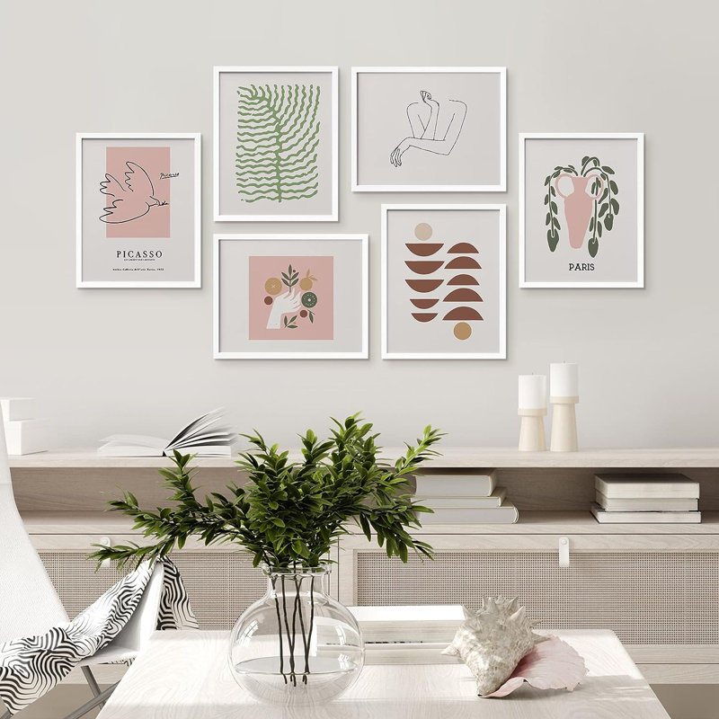 «Matisse Bird & Wild Plant», 6 pièces par Pablo Picasso, H 14 po x l 11 po x P 1 po, Cadre blanc