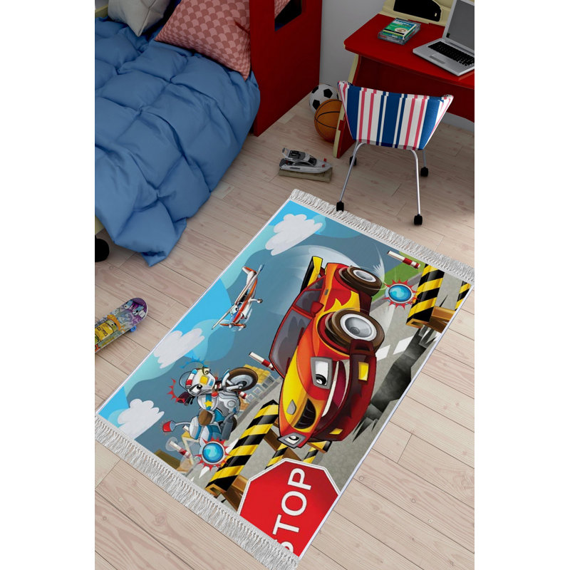 Tapis en velours rouge / bleu / jaune Nalley Kilim, Rectangle 3 pi 3 po x 4 pi 11 po