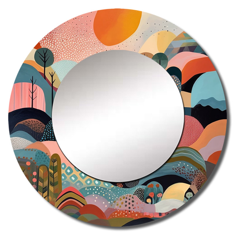 Pellie rose bleu Minimalims Explosion - miroir minimaliste, miroir mural décoratif moderne, impression d'art en métal, Rond