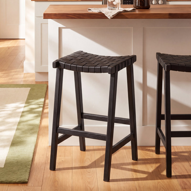 Alston Counter Stool with Solid Wood Frame, Black, Counter Stool (26.8” Seat Height), Black