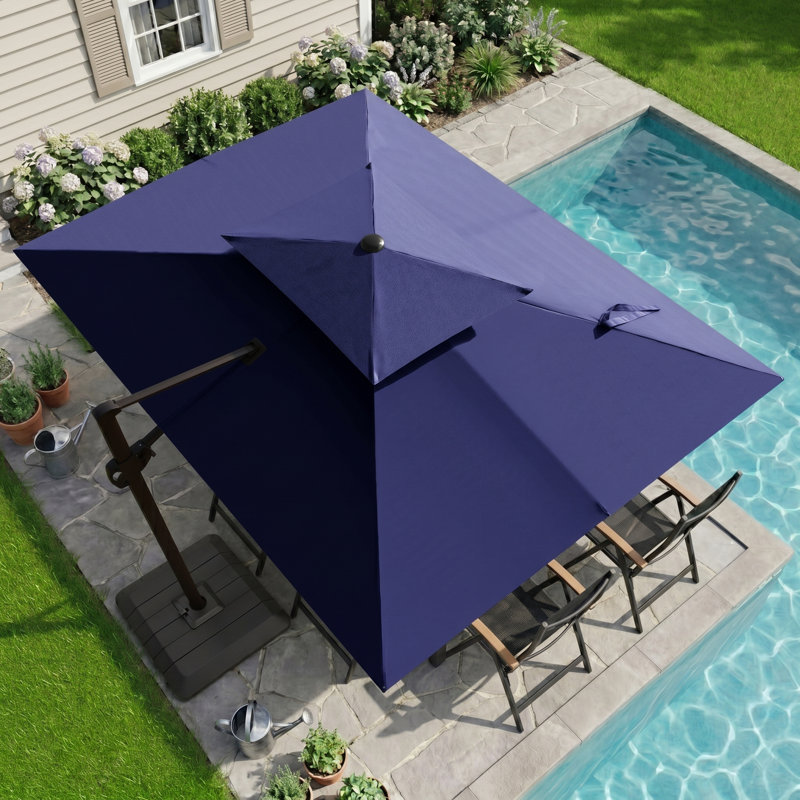 Parasol rectangulaire en porte-à-faux 11 pi x 9 pi avec base robuste, Navy Blue