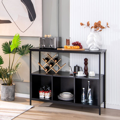 Modern 3-Compartment Buffet Sideboard with Metal Frame & Adjustable Feet, Black