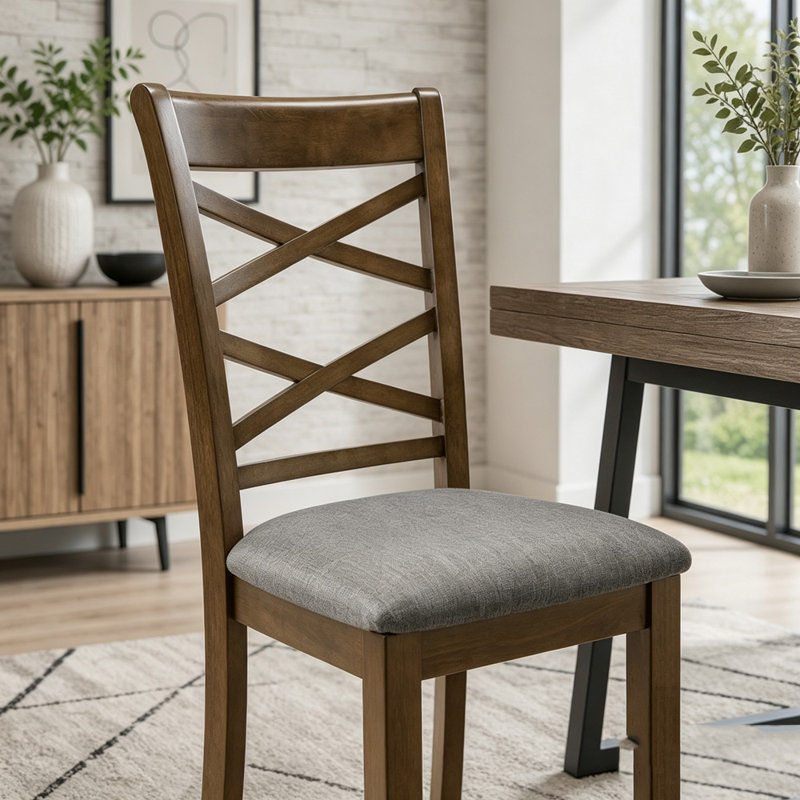Ensemble de 4 chaises de salle à manger à dossier croisé en noyer, design moderne, Walnut & Double X-Back
