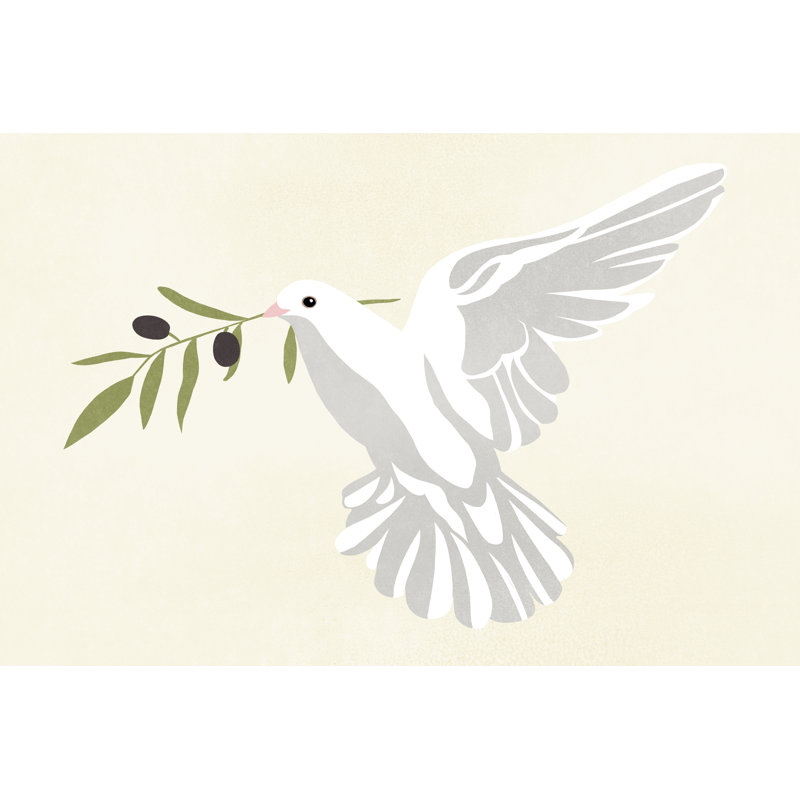 Olive Branch Dove II - Painting, Black Floater Framed, 51 cm H x 76 cm W