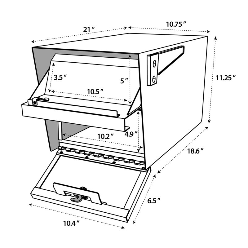 Black Steel Lockable Post Mounted Mailbox with Dual Access