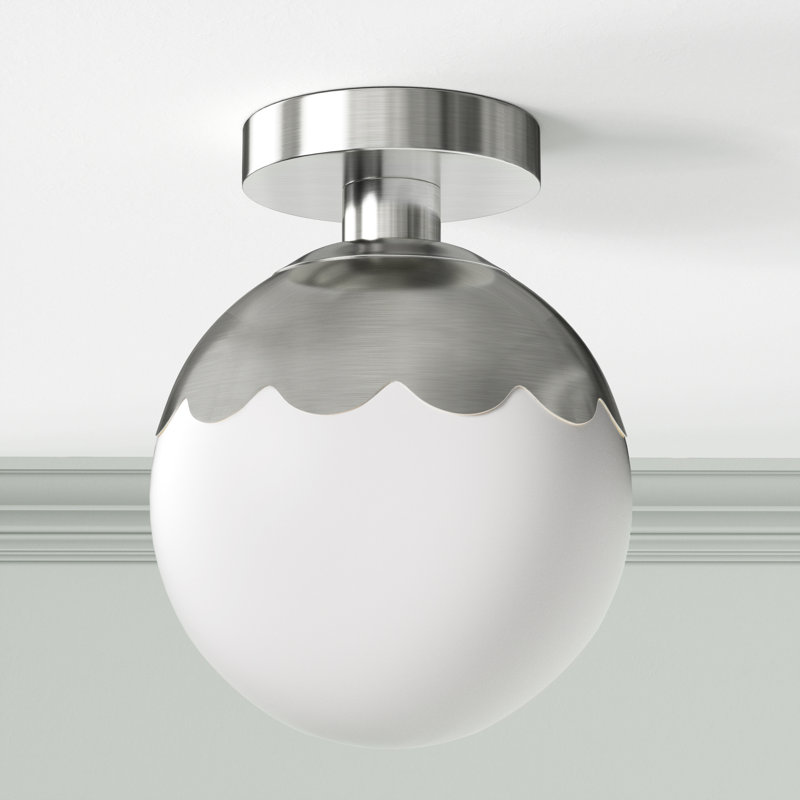 7.87" W 1-Light Globe Semi Flush Mount, Brushed Nickel