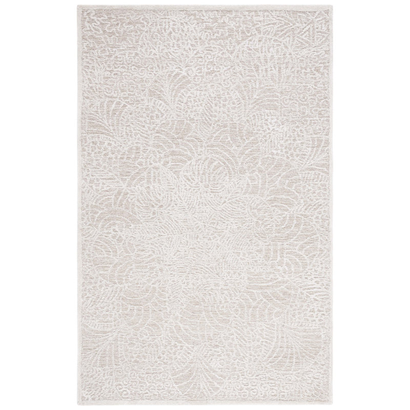 Baten Hand Tufted Wool/Bamboo Silk/Cotton with Cotton Backing Floral Rug in Beige/Ivory, Rectangle 3' x 5'