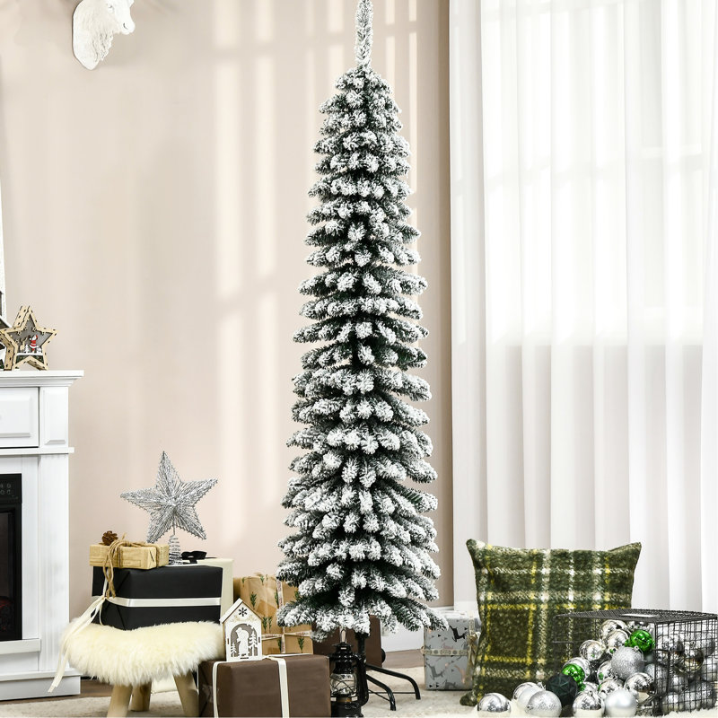 Arbre de Noël artificiel enneigé de 6 pieds de haut, conception mince, branches réalistes, 395 pointes, rangement facile, base légère, forme de neige, ignifuge,