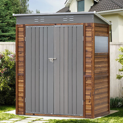 Remise à outils en fer 3 * 5Ft - élégante et fonctionnelle pour tous les temps. Bois de cèdre avec peinture imperméable, toit en fer gris foncé. Fenêtres translucides de ventilation. Fabrication facile