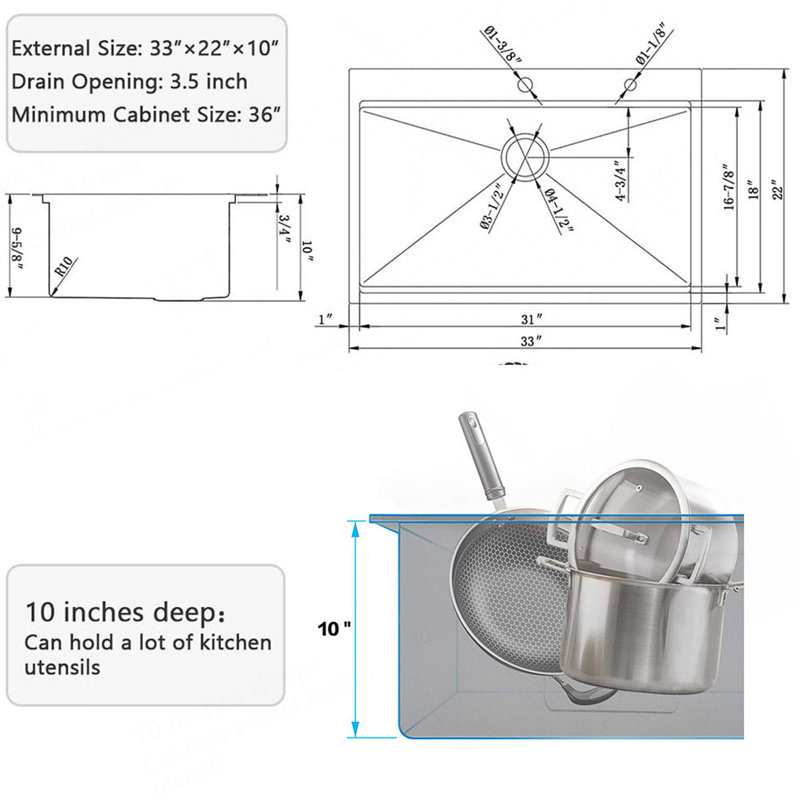 33-Inch Drop-In 16 Gauge Stainless Steel Single Bowl Kitchen Sink With Integrated Ledge And Accessories For Enhanced Workspace Functionality.