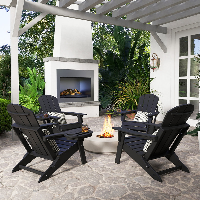 Ensemble de 4 chaises Adirondack réglables Hdpe, Noir, noir, noir, noir