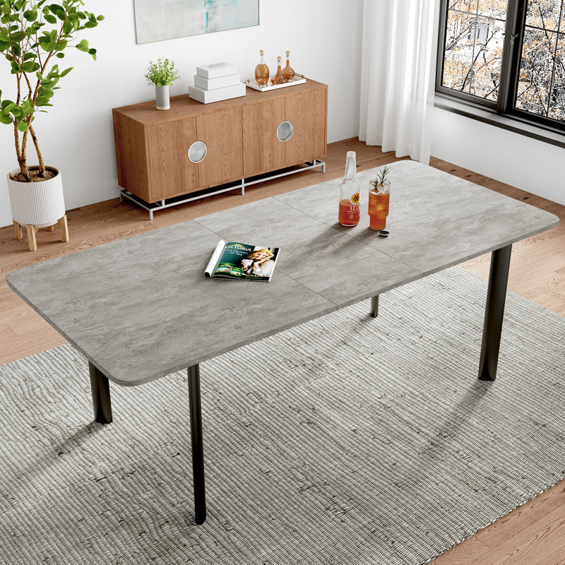 Extendable Metal Base Dining Table, Grey Wood