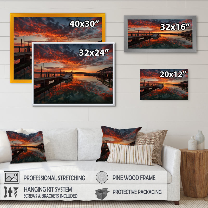 " Sunset Over Port II ", 12" H x 20" W x 1" D, Black Floater Framed