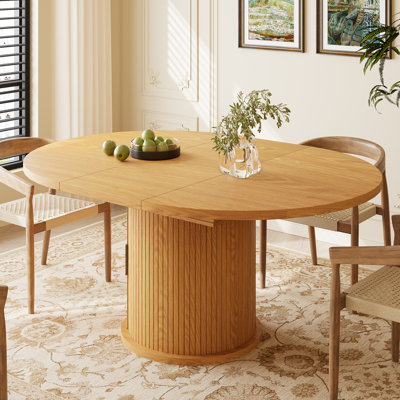 43.3"-59" Round Extendable Dining Table for 4-6, Oval Kitchen Dining  Table with Storage, Pedestal Dining Table