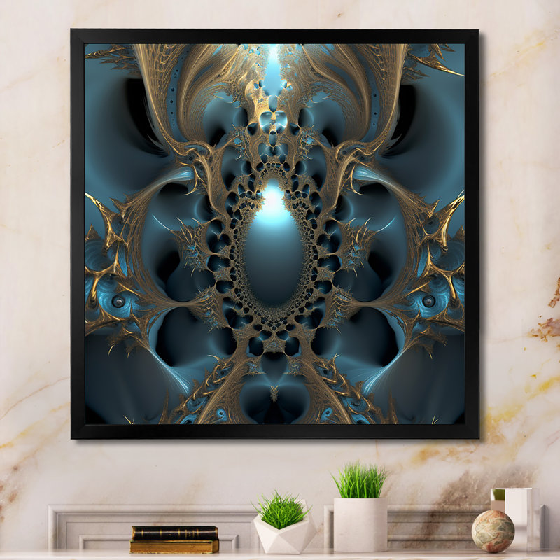 Turquoise fractale excellence I - reproduction sur toile, H 16 po x l 16 po x P 1 po, Impression noire sur toile encadrée