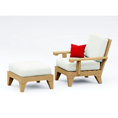 Teakstation 2 Pc Teak Wood Lounge Chair Set: Lounge Chair & Ottoman With Cushions In Outdoor Sunbrella Fabric #5404 Canvas Natural