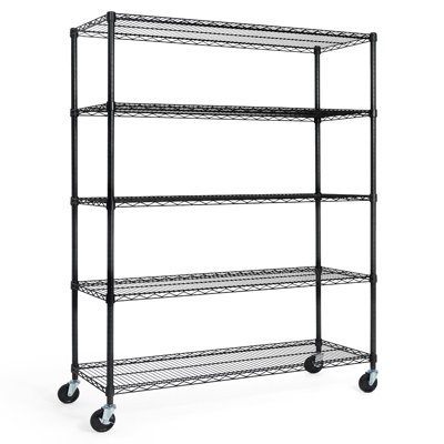 NSF Heavy Duty Commercial 5-Tier Wire Shelving w/ Wheel & Leveling Feet, Black 48" x 18" x 76"