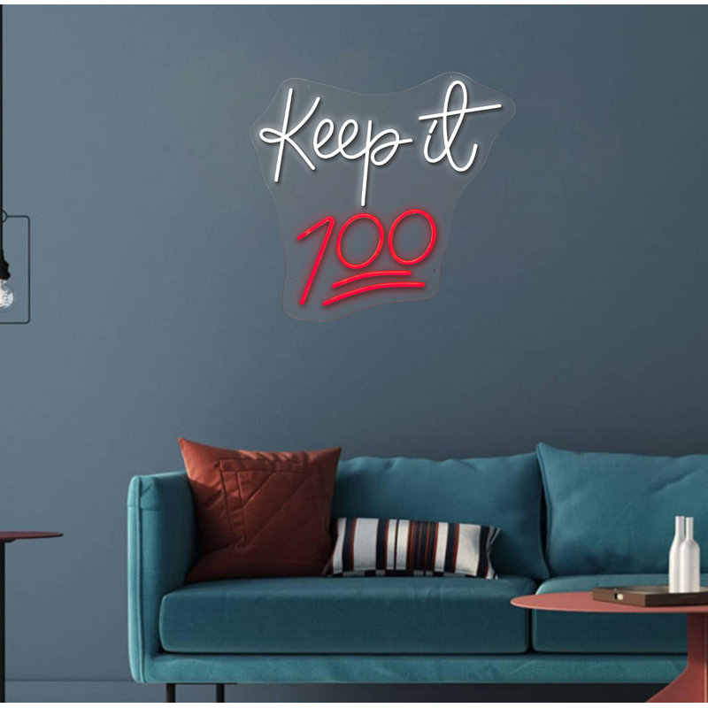 Enseigne néon Keep it 100 - 23 po x 25 po