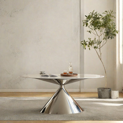Oval minimalist rock slab dining table
