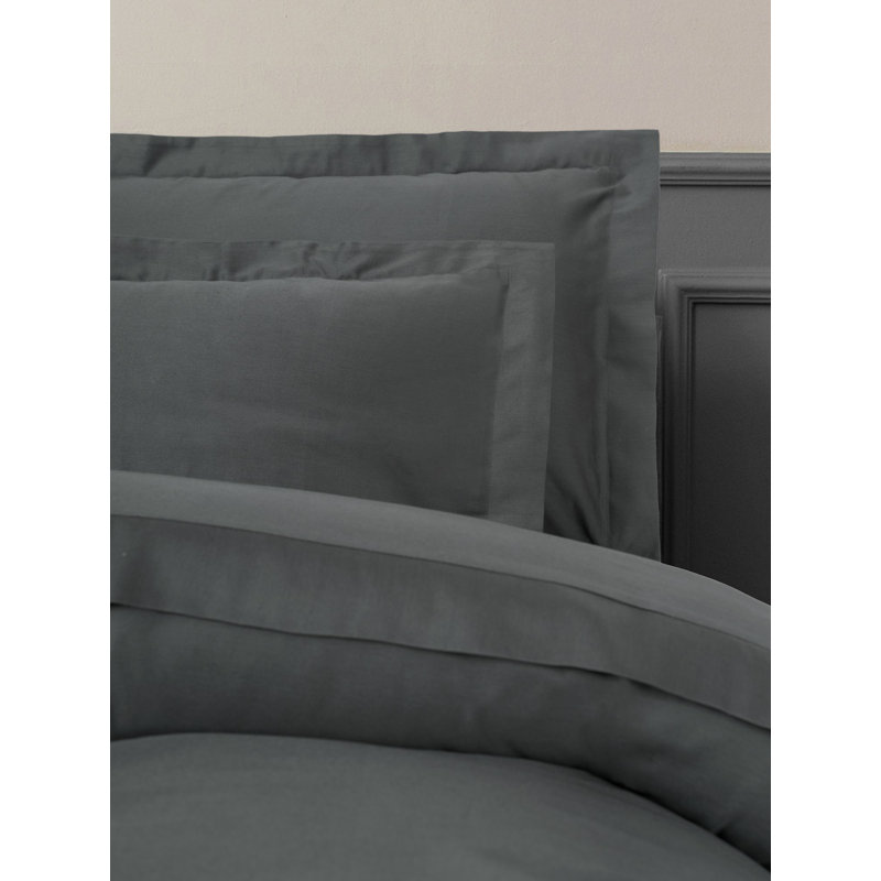 Ensemble de housse de couette luxueuse en satin de coton XXL, anthracite | Housse de couette 61 x 87, taie d'oreiller 31,5 x 31,5 | 100% coton, 210 fils, impression réactive | Lavable à la machine, conception élégante à fermeture à boutons