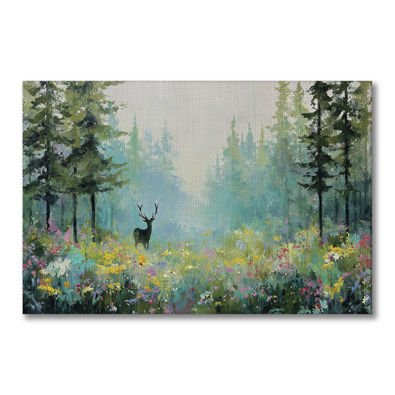 Art mural sur toile grand format "Deer In Wildflower Field" - salon, chambre à coucher ou bureau, L 60 po x H 40 po
