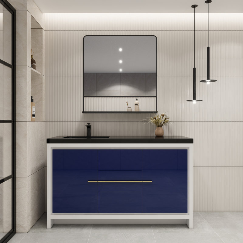 Ensemble de meuble-lavabo simple 60 po Valerieann, Bleu nuit ultrabrillant