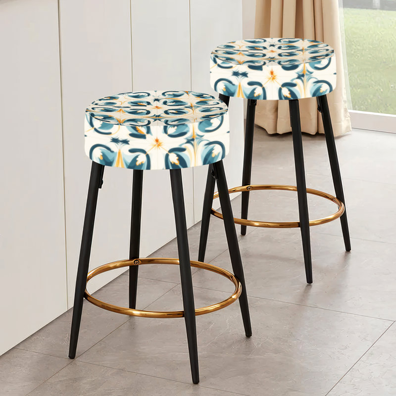 Ensemble de 2 tabourets de bar en damas bleu et beige